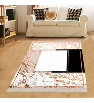 Geometrik Mermer Desenli Gold Dijital Baskı Yıkanabilir Kaymaz Taban Modern Salon Halısı ve Yolluk (Karışık)