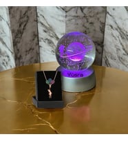 Kişiye Özel Satürn Kız Küre Dolunay Lamba Kristal Top Ve Uçan Balonlu Kız Kolye