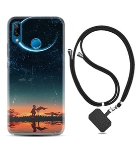 Huawei P20 Lite Mate 10 20 Lite Pro P40 Lite KılıfBoyun Askılı Silikon Ay ve Kız 1720