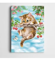 Sevimli Kedi Tutunurken Kanvas Tablo