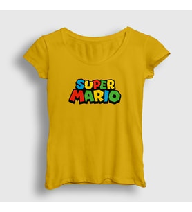 Presmono Kadın Sarı Logo Oyun Super Mario T-Shirt 324533tt (Sarı)