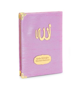 10 ADET - Şantuk Kumaş Kaplı Yasin Kitabı - Çanta Boy - İsme Özel Plakalı - Pembe Renk - İslami Hediyeler