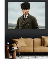 Kalpaklı Atatürk Portresi Dekoratif Kanvas - Mdf Ahşap Tablo