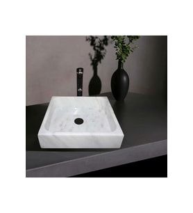 Alara Afyon Beyaz Mermer Modern Kare Lavabo-317