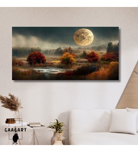 Panoramik Kanvas Duvar Tablosu Dolunay ve Doğa Manzarası