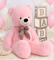 Yüksek Kalite Papyonlu Sevimli Peluş Şaşkın Ayı 80 cm - Premium Kumaş (Pembe)