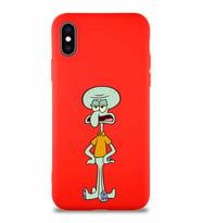 Apple iPhone XS Soft Premier Kapak Squidward Dokunaç Tasarımlı Silikon Kılıf - Kırmızı (Şeffaf)