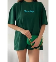 Unisex Rick and Morty Baskılı T-shirt (Yeşil)