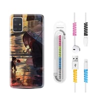 Samsung a71 A72 A73 A7 A9 2018 C7 C9 Kılıf Kablo Koruma Spiral Silikon Kız ve Kedi 1762