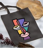 BK Gift Modern Art Tasarımlı Antrasit Kumaş Bez Çanta, Baskılı Omuz Çantası, Alışveriş Çantası, Anneye Hediye-6