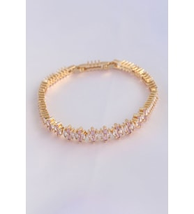 Vip Seri Pirinç Pembe Zirkon Taşlı Gold Renk Baget Model Bileklik TJ-BB6078