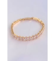 Vip Seri Pirinç Pembe Zirkon Taşlı Gold Renk Baget Model Bileklik TJ-BB6078