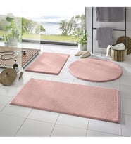 Carpet 3'lü Banyo Halısı Peluş Post Halı Klozet Takımı Pembe 50x90/50x60/50x50 (Yuvarlak)