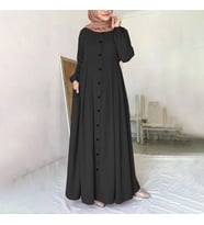 Keten Günlük Yazlık Tam Boy Tesettür Kadın Elbise (Siyah)