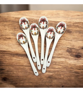 Kurdelalı çiçek  desen porselen  mini kaşık  6'lı takım