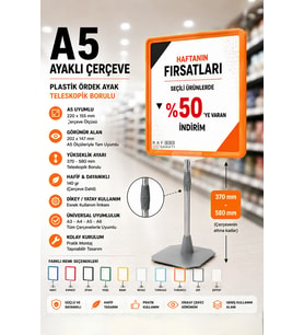 A5 Ayaklı Çerçeve Seti Plastik Ördek Ayak Teleskopik Borulu Fiyat Etiketliği Yönlendirme Levhası Menü Panosu Turuncu