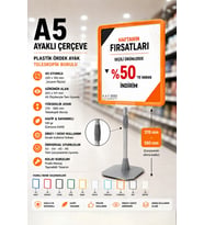 A5 Ayaklı Çerçeve Seti Plastik Ördek Ayak Teleskopik Borulu Fiyat Etiketliği Yönlendirme Levhası Menü Panosu Turuncu