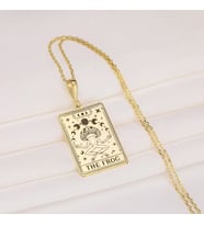 Kişiye Özel 925 Ayar Gümüş The Frog Tarot Kart Kolye (Gold)