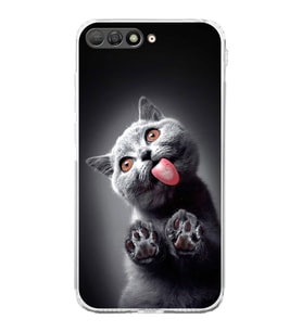 PrintiFy Huawei Y6 2018 ile Uyumlu Kedi 2 Kamera Korumalı Şeffaf Kılıf