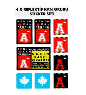 Çınar Extreme® A Rh- (Negatif) Kaskımı Çıkartma Yazılı 7 Parçalı Reflektif Kan G