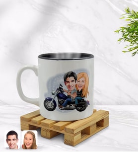 BK Gift Kişiye Özel Motorcu Sevgililer Karikatürlü İçi Siyah Renkli Kupa Bardak Model 1