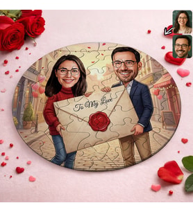 BK Gift Kişiye Özel Sevgili Karikatürlü Yuvarlak Puzzle 20x20cm -15, Sevgililer Günü Hediyesi, Sevgiliye Hediye