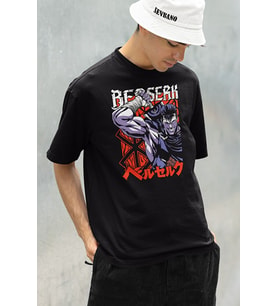 Anime Karakter Berserk Baskılı Unisex Oversize Tişört