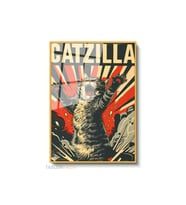 Dikey Çerçeveli Cam Catzilla Modern Ev Dekoru Duvar Sanatı Ev Ofis Tablosu (Altın)