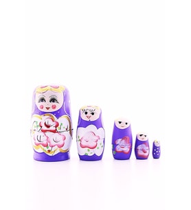 Star Elit Home Ahşap Tombul İç İçe Matruşka Bebek Mor Set 5li Büyük Boy