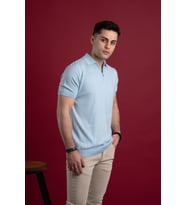 WOOLEN WORLD YAKALI REGULAR FİT ERKEK TRİKO T-SHİRT (Mavi)