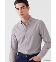 LCW BUSINESS Kahverengi Slim Fit Çizgili Armürlü Erkek Gömlek