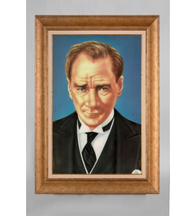 Altın Varaklı Çerçeveli Paspartulu Atatürk Tablo a708 (Gold)