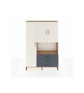 Arges Dolap 6 Raflı 3 Çekmeceli 3 Kapaklı 132x30x195 Çam-Aytaşı/Antrasit