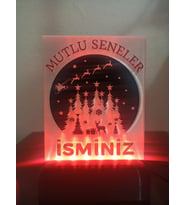 Yılbaşı Hediyesi Isme Özel Dekoratif Led Lamba M2 - Noel Manzara - Kablolu Adaptörlü - Kırmızı Işık