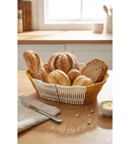 Oval Çift Renkli Plastik Rattan Sepet, Ekmek ve Meyve Sepeti, Hasır Görünümlü, Yıkanabilir, Mutfak ve Banyo Düzenleyici, 28x20x8 cm, 3 Parça