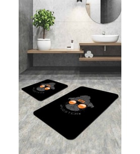 Siyah Hayvan Temalı Banyo Halısı Klozet Paspas Seti BS269
