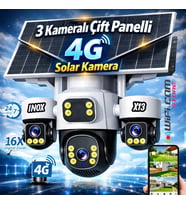 İnox X13 3 Kameralı 4g Solar Kamera AOV Yazlım 7/24 Kayıt (Siyah Beyaz)