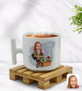 BK Gift Kişiye Özel Kadın Öğretmen Karikatürlü T Kulplu Beyaz Middle Kupa Bardak-4