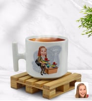 BK Gift Kişiye Özel Kadın Öğretmen Karikatürlü T Kulplu Beyaz Middle Kupa Bardak-4