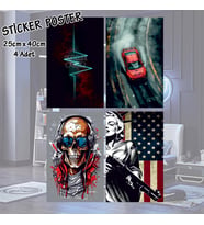 DJ SKULL İSKELET MARİLYN AMERİKA ARABA game over - 4 adet yapışkanlı poster sticker etiketler - dolap cam oda için