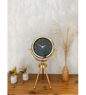 Gold Metal Mini Tripod Mermer İlhamı Masa Saati 45×26 Cm