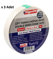 Bigpoint Çift Taraflı Köpük Bant 25mmx5m x 3 Adet