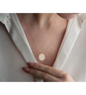 Kişiye Özel 925 Ayar Gümüş Yaşam Çiçeği Model Kolye (Gold)