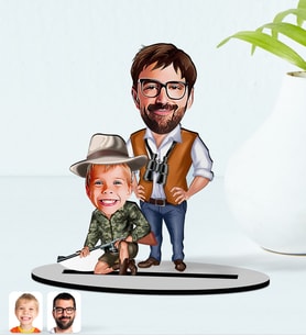 BK Gift Kişiye Özel Baba Oğul Karikatürlü Ahşap Biblo Model-1