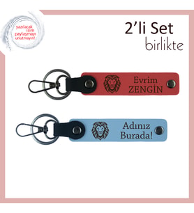 Stiline Cesaret Katan Hediye, Aslan Başlı Yazılabilir Kişisel Anahtarlık, Nar Çiçeği-Gök Mavi