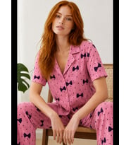 Night Kadın Kısa Kollu Desenli Pijama Takımı 4729