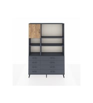 Arges Dolap 7 Raflı 8 Çekmeceli Tek Kapaklı  132x30x195 Antrasit-Çam/Antrasit