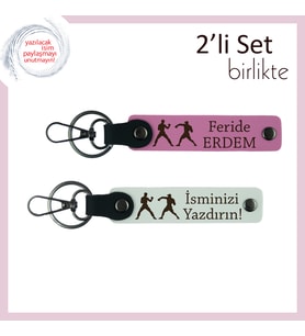 Kumite Ruhuna Sahip Olanlara, Karate Temalı, İsme Özel Yazılı Deri Anahtarlık, Pembe-Beyaz
