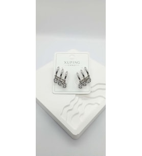 Silver Renk Üçlü Görünüm Oval Taşlı Küpe