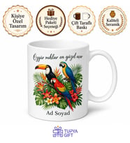 Tropikal Kuş Temalı Baskılı Kupa Bardak Porselen Hediye Mug